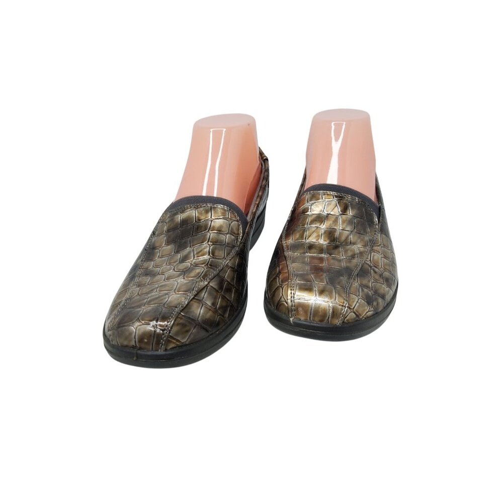 Womens Easy Street Slide On Alligator Pattern Leather Silver,Brown Loafers - Picture 4 of 8